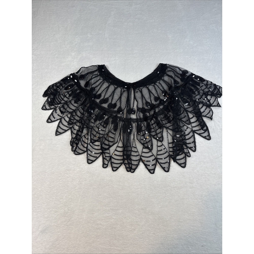 Sheer Beaded Black Scalloped Trim Shrug Victorian Gothic Fairy Dark